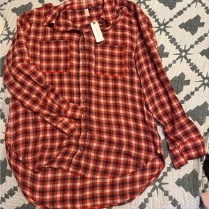 Anthropologie Wool Red and Blue Plaid Button Down Shirt